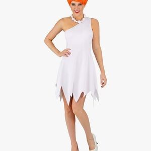 Flintstones Wilma Flintstone Costume for Women White Dress and Necklace